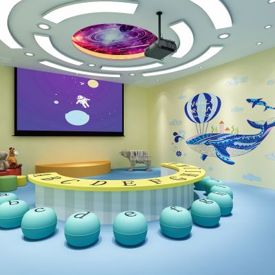 现代儿童休息室  体验室   投影  墙纸  吊灯  坐垫 
