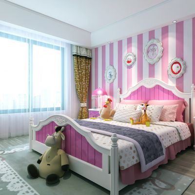 欧式女孩房  儿童房  床  床头柜  挂画 台灯 落地灯  地毯