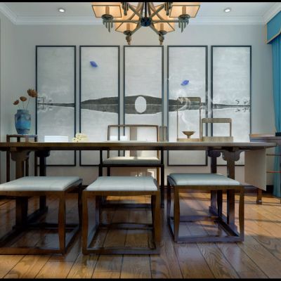 新中式风格客厅餐厅茶室过道