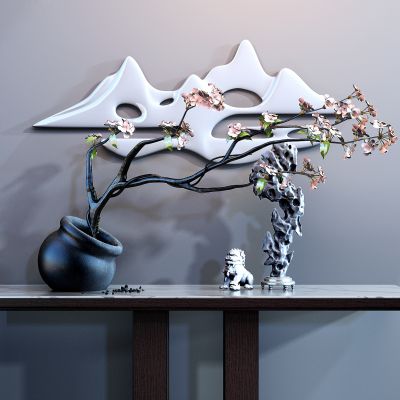 新中式梅花石狮子摆件