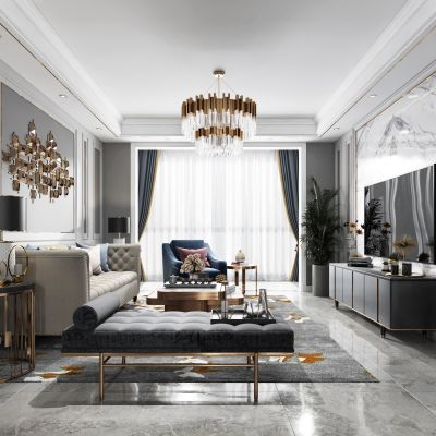  现代轻奢客厅餐厅