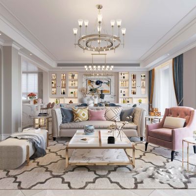 现代轻奢风格客厅餐厅