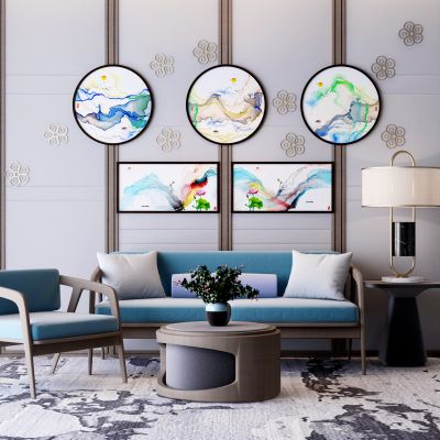 新中式沙发茶几组合