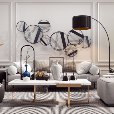 现代风格客厅沙发单人沙发茶几