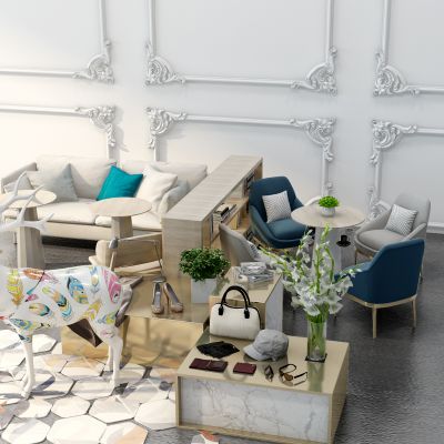 现代服装鞋子鹿陈设摆件展台