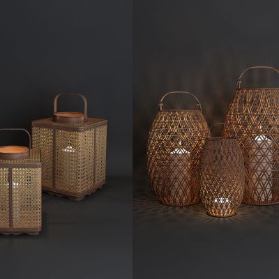 新中式藤编烛台灯