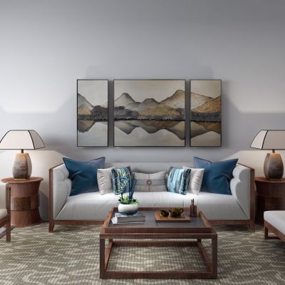 新中式沙发茶几组合