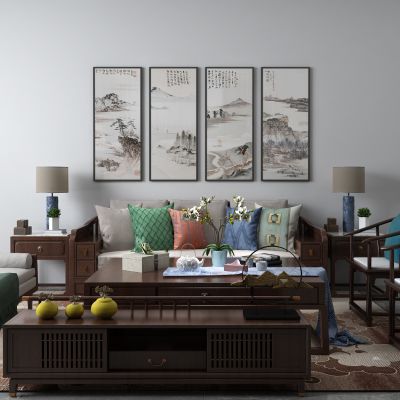 新中式沙发茶几电视柜