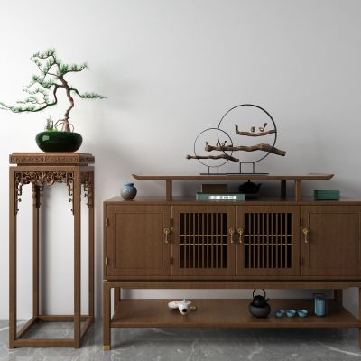 新中式花几端景柜