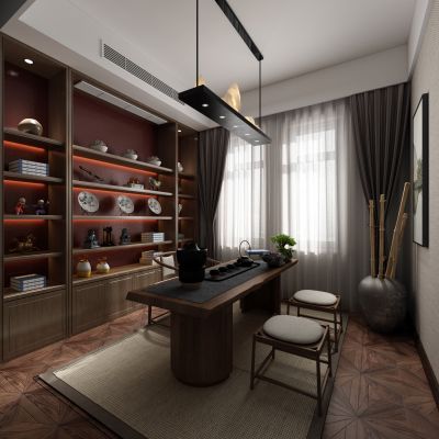 新中式茶室 茶桌 书籍