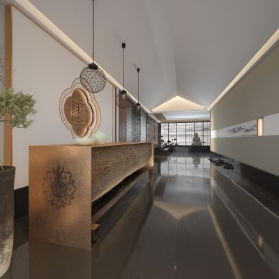 新中式酒店前台 大堂