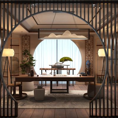 新中式茶室茶桌盆景