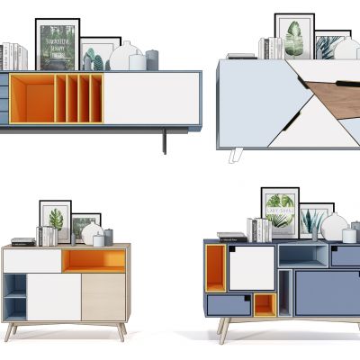 现代电视柜边柜组合