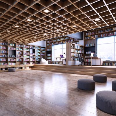 新中式风格学校休息室书吧图书馆
