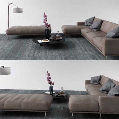 后现代真皮沙发 转角沙发 落地灯