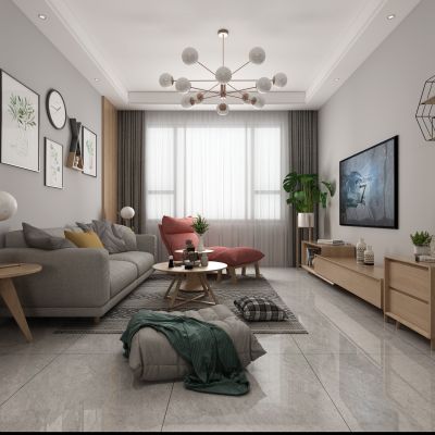 北欧客餐厅 客厅 餐厅 电视柜 实木餐桌