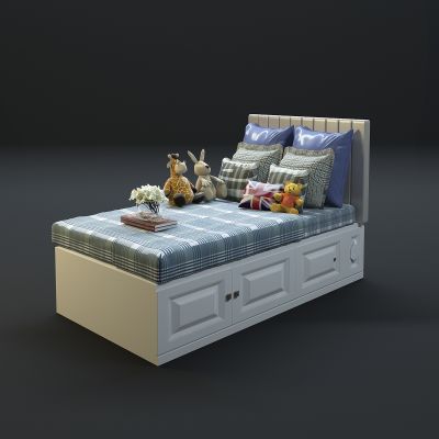 美式单人床3D模型