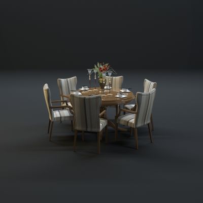 美式单椅沙发餐桌组合