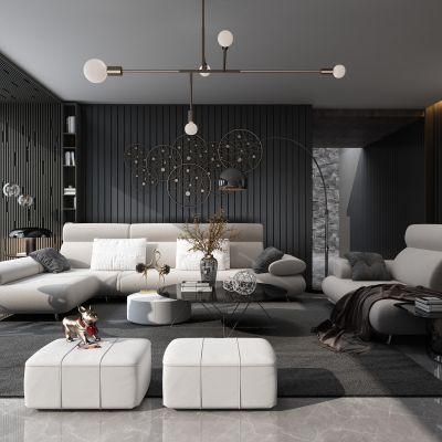 现代轻奢黑白灰客厅