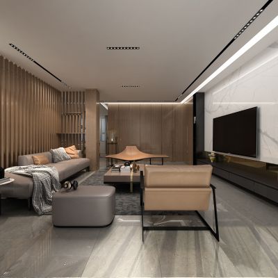 现代轻奢客厅 沙发茶几 电视墙
