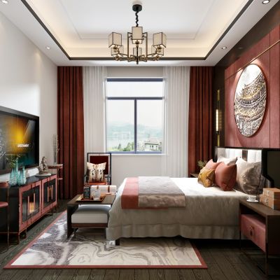 中式红色卧室