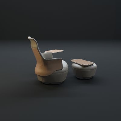 现代单人沙发，脚榻组合