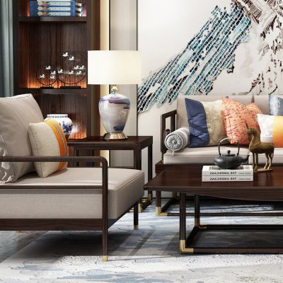 新中式沙发茶几组合