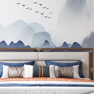 新中式双人床组合