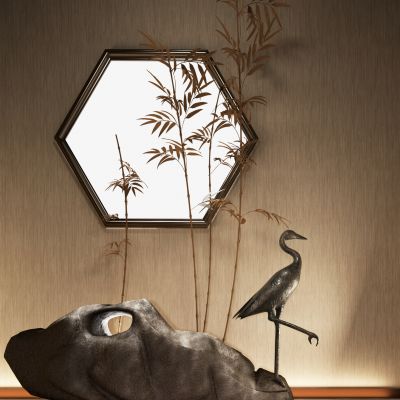 新中式景观小品 石头 白鹭