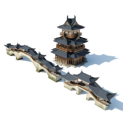 古建筑，古城建筑，古城楼，廊桥，塔楼