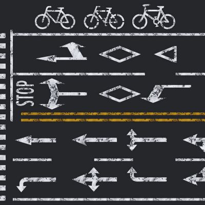 道路标线，车行线，斑马线，道路标志，骑行标识
