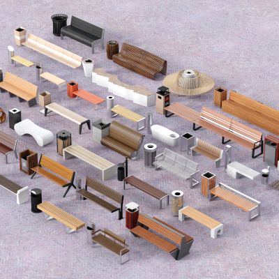 长椅，排椅，公园长椅，户外长椅，户外椅，休闲椅，垃圾桶