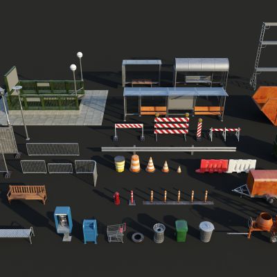 道路设施，道路小品，室外小品，户外小品，栏杆，路障