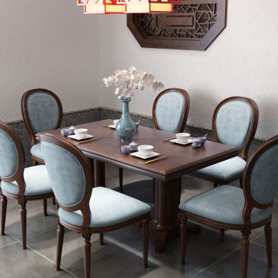 中式餐桌 吊灯 镂花窗