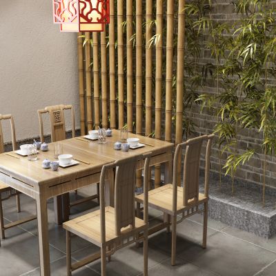 中式餐桌 吊灯 竹子