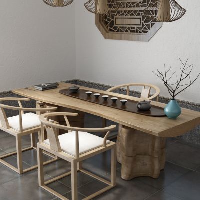 新中式茶桌 吊灯 镂花窗