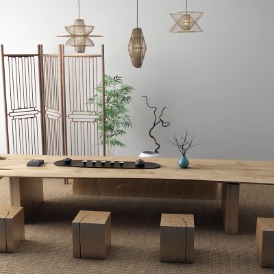 新中式茶桌 竹子 吊灯