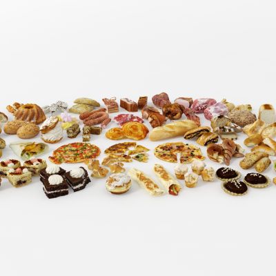 现代食品，食物组合，面包蛋糕，甜品饮料，美食熟食，餐饮组合