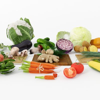 现代蔬菜组合，胡萝卜，西红柿，花菜，白菜，黄瓜，辣椒，葱姜