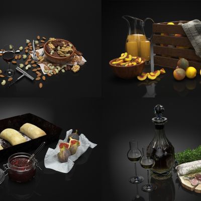 现代食品，食物组合，面包蛋糕，甜品饮料，美食熟食，餐饮组合