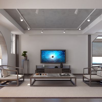 新中式客厅 电视柜 茶桌