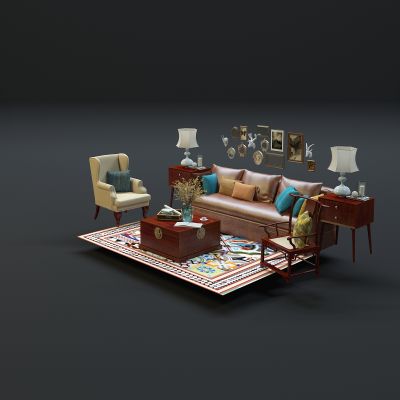 现代沙发茶几组合3D模型