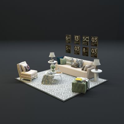 现代沙发茶几组合3D模型