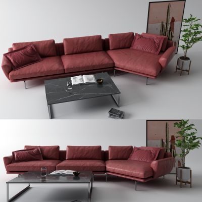 现代红色皮革沙发