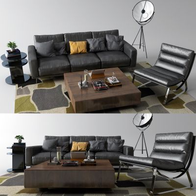 现代黑色沙发 皮革沙发