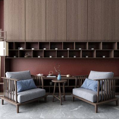 新中式休闲椅 落地灯 茶具