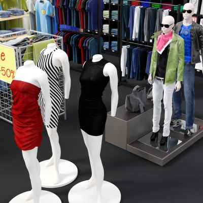 现代超市配套，超市设施，服装架，服装柜，衣服，裤子，鞋子，货架