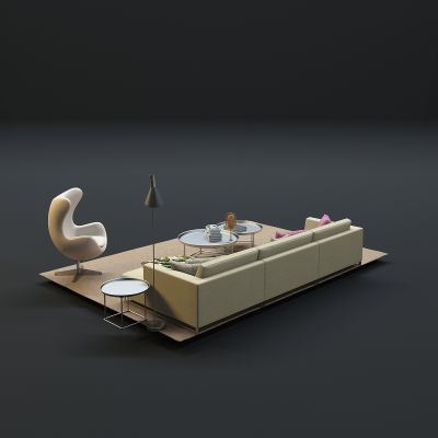 现代沙发茶几组合3D模型