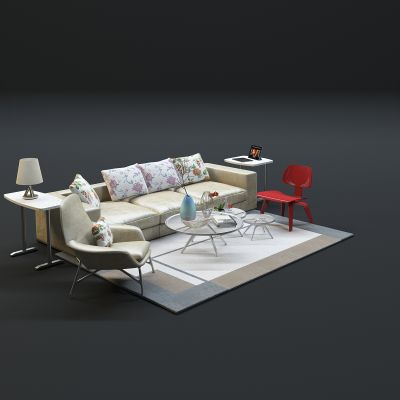 现代沙发茶几组合3D模型