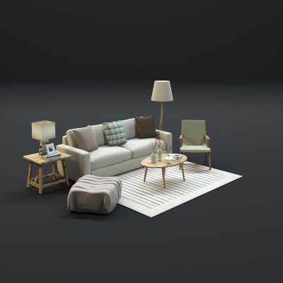 现代沙发茶几组合3D模型